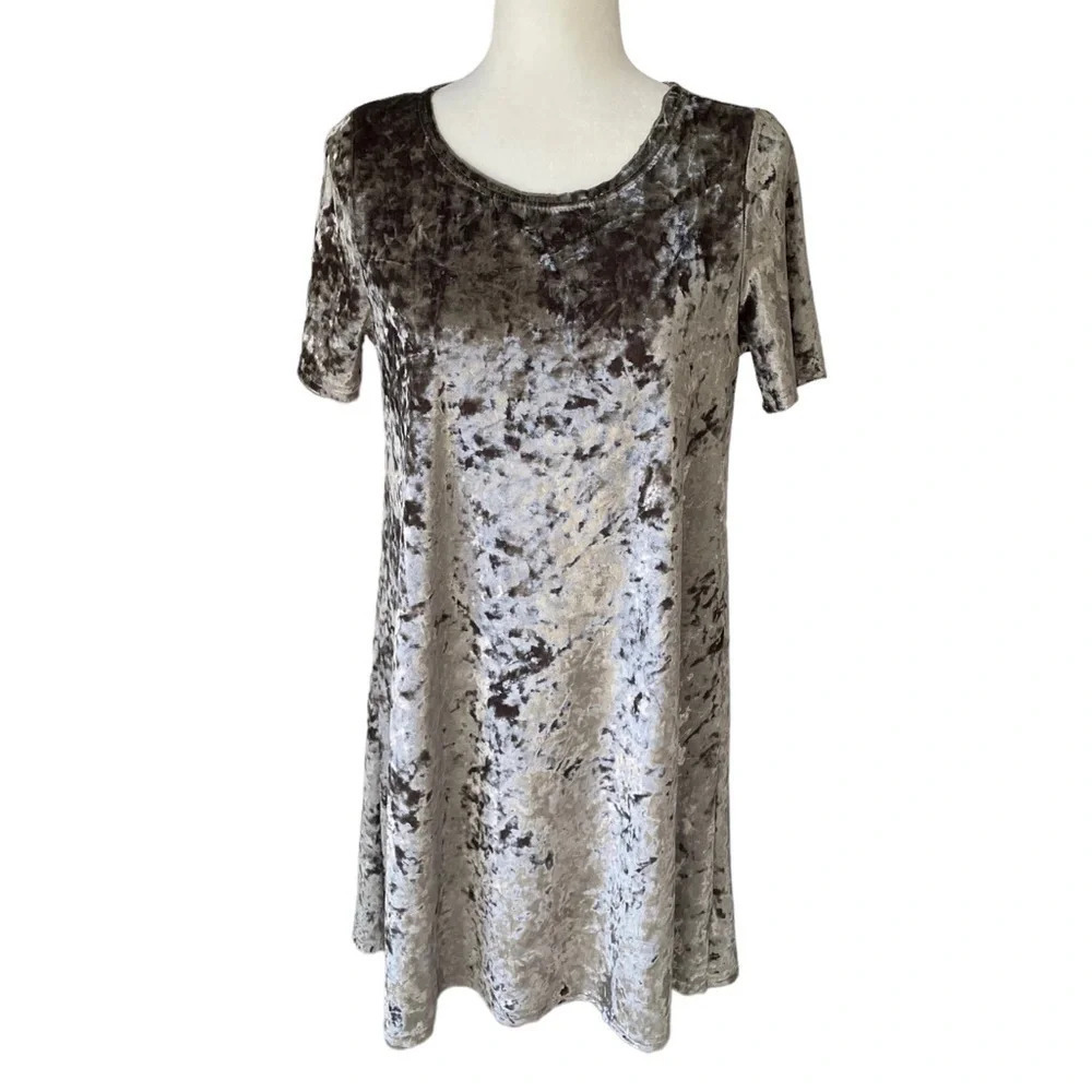 POL Crushed Velvet Short Sleeve Shirt Dress Stretchy